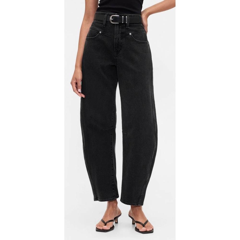 GAP Women's High Rise Barrel Jeans - Washed Black - Sz 2/26R